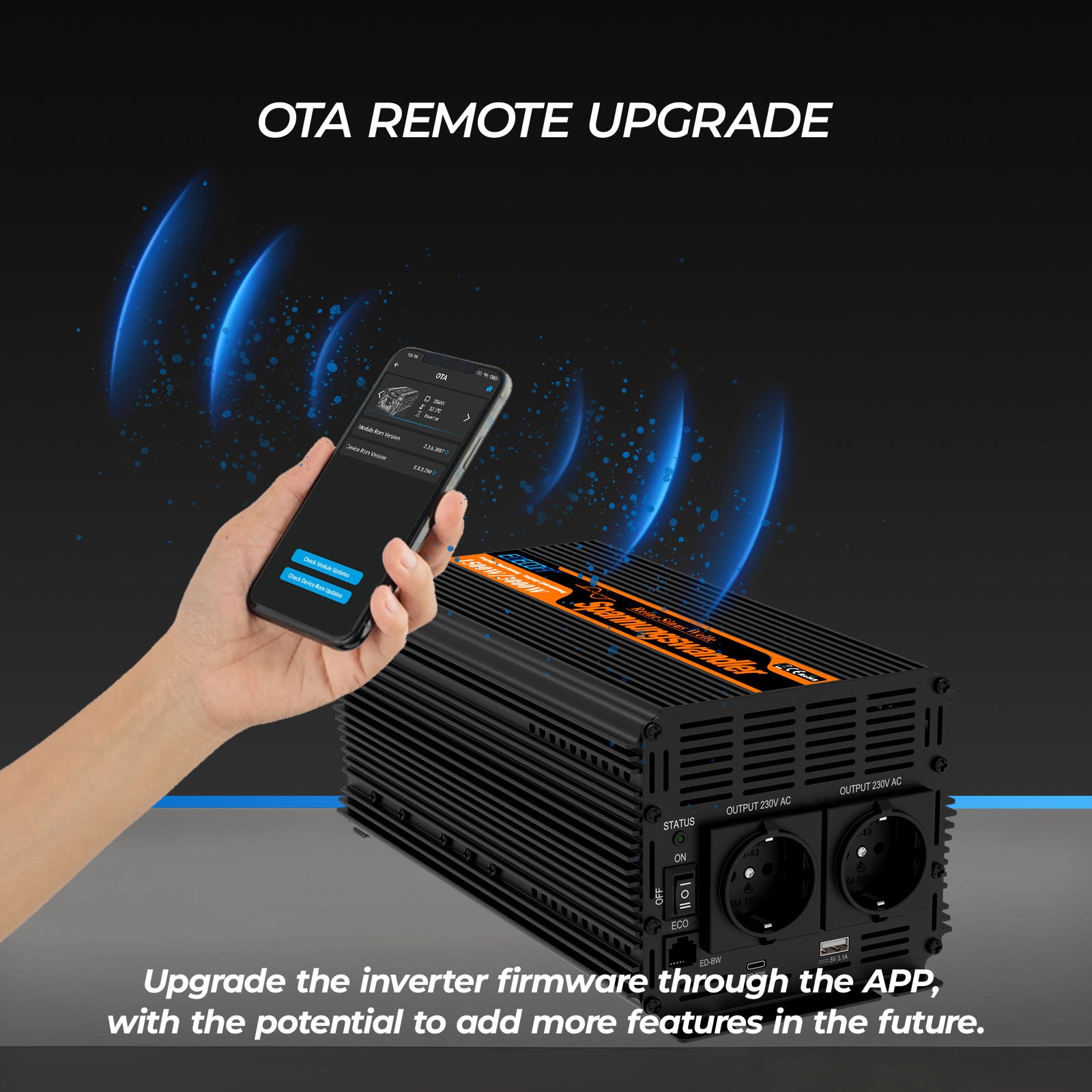 EDECOA 2000W DC 12V AC 220V 230V Pure Sine Wave Power Inverter Bluetooth-Compatible WiFi-Compatible