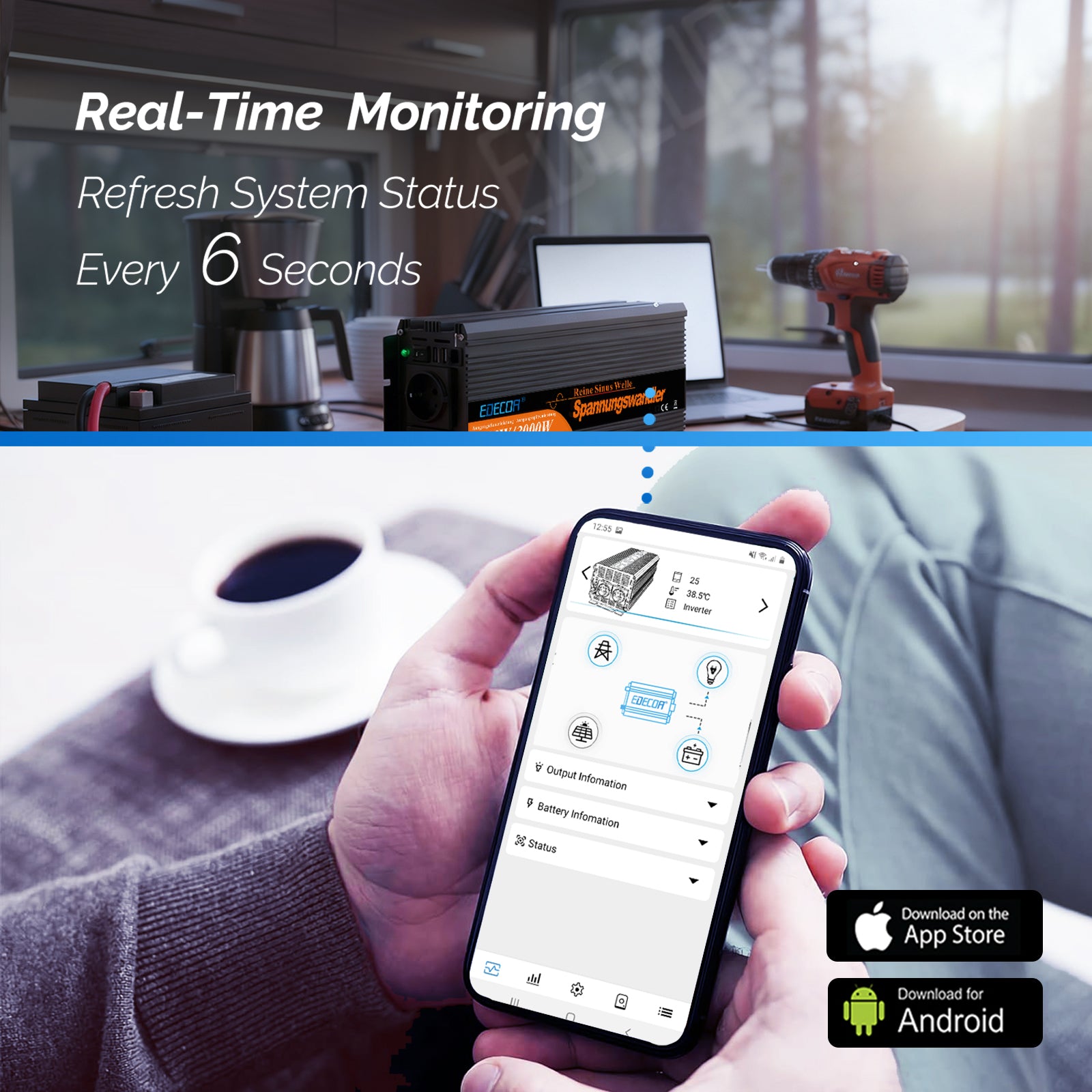 EDECOA 2000W DC 12V AC 220V 230V Pure Sine Wave Power Inverter Bluetooth-Compatible WiFi-Compatible