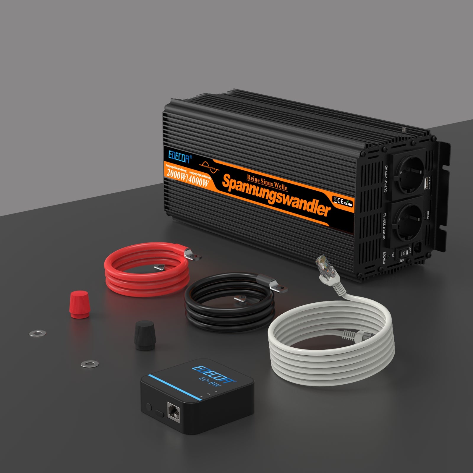 EDECOA 2000W DC 12V AC 220V 230V Pure Sine Wave Power Inverter Bluetooth-Compatible WiFi-Compatible