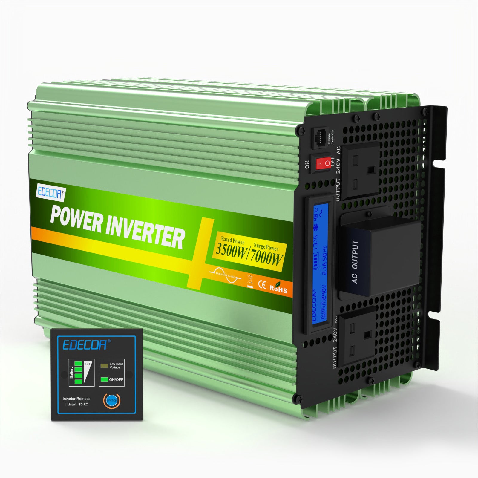 EDECOA 3500W DC 12V to AC 240V pure sine wave power inverter UK socket