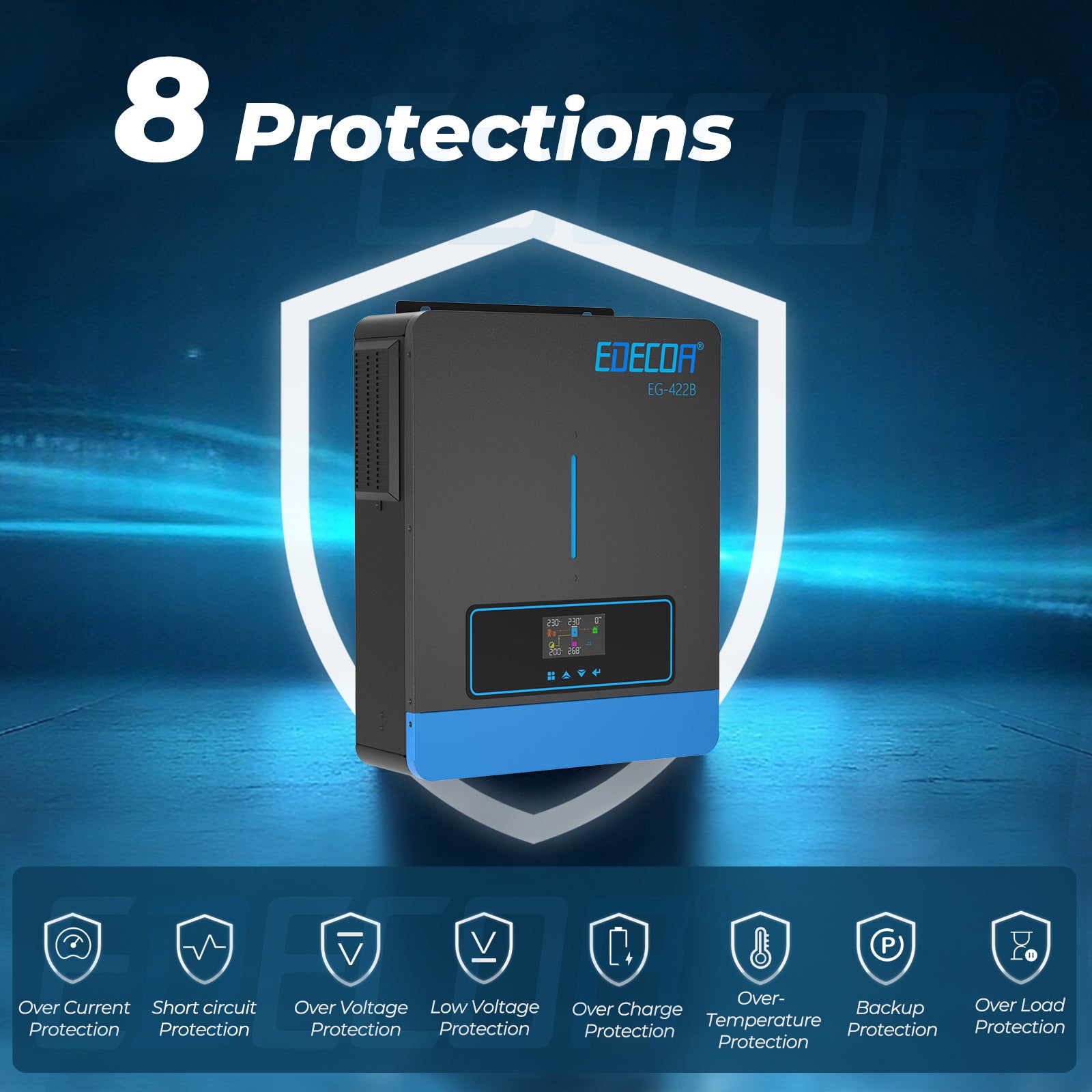 EDECOA Hybrid Solar Inverter 4200W 24V to 220V Pure Sine Wave MPPT 120A PV 60-500VDC