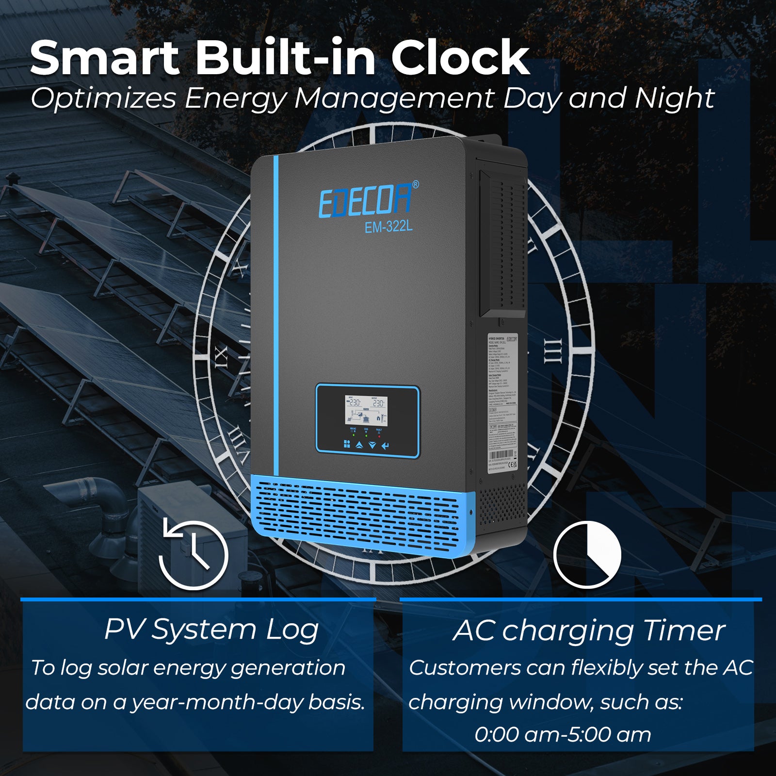 EDECOA Hybrid Solar Inverter 3200W 24V to 220V Pure Sine Wave MPPT 60A PV 30-150VDC