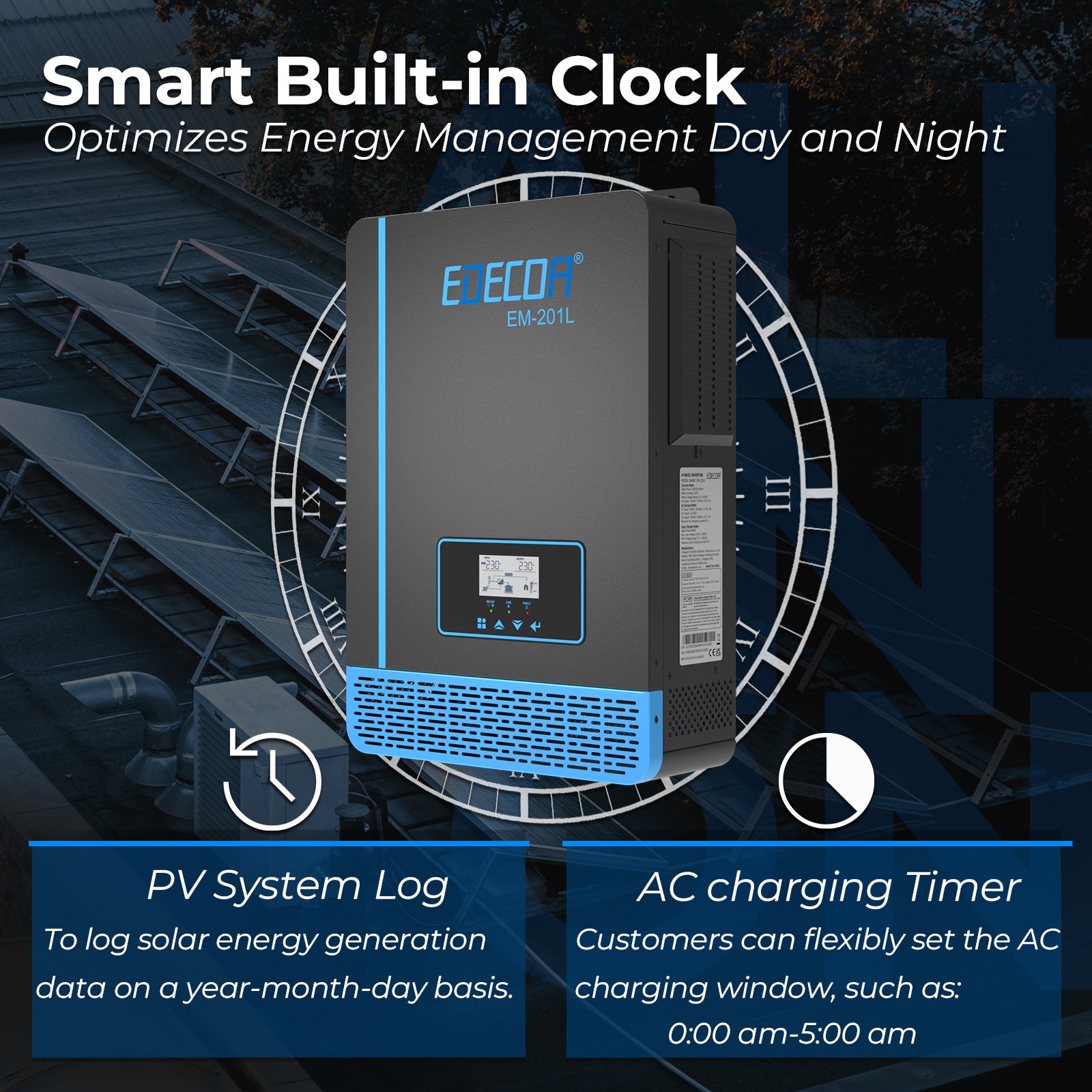 EDECOA Hybrid Solar Inverter 2000W 12V to 220V Pure Sine Wave MPPT 60A PV 20-150VDC