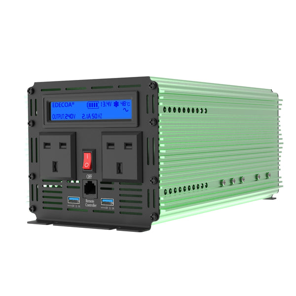 EDECOA 1500W 3000W Pure Sine Wave Power Inverter 12V to 240V LCD Remote USB