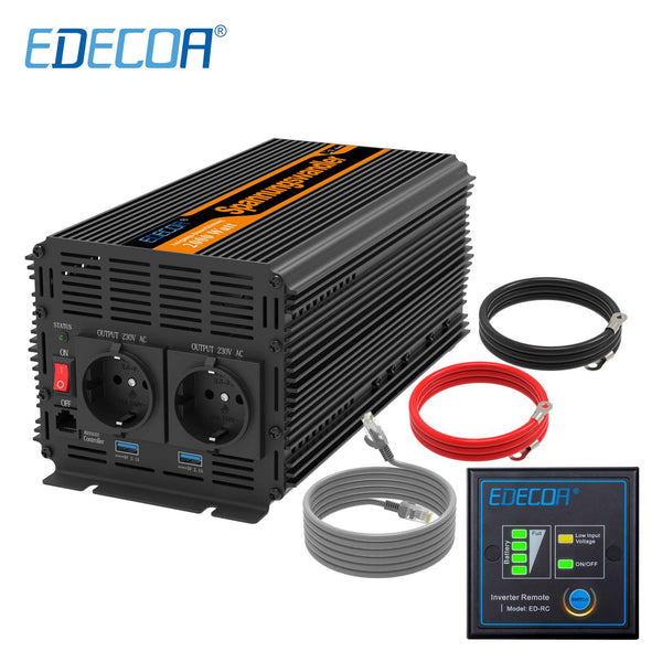 EDECOA 1000W/2000W DC 12V AC 220V 230V pure sine wave power inverter