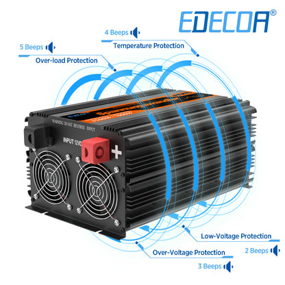 EDECOA 3500W DC 12V AC 220V 230V pure sine wave power inverter