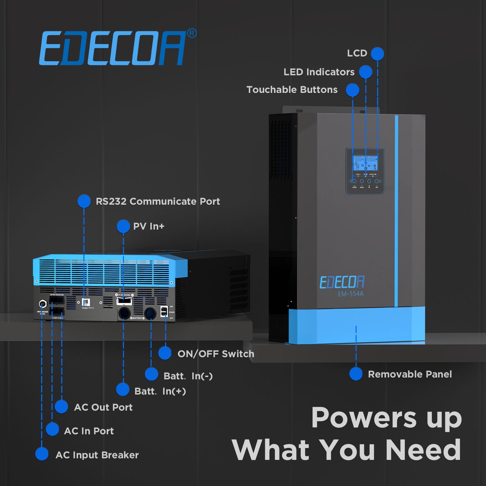 EDECOA Hybrid Solar Inverter 5500W 48V to 220V Pure Sine Wave