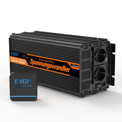 EDECOA 2000W DC 12V AC 220V 230V Pure Sine Wave Power Inverter Bluetooth-Compatible WiFi-Compatible