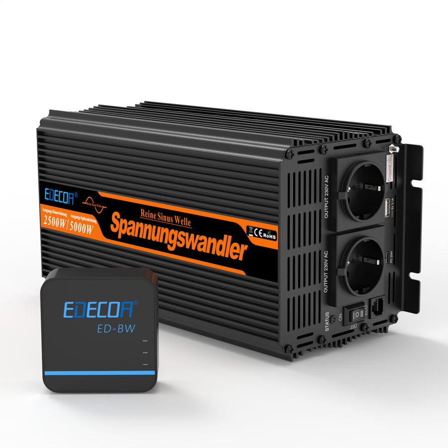 EDECOA 2500W DC 12V AC 220V 230V Pure Sine Wave Power Inverter Bluetooth-Compatible WiFi-Compatible