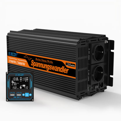 EDECOA 1500W DC 12V AC 220V 230V pure sine wave power inverter bluetooth-compatible