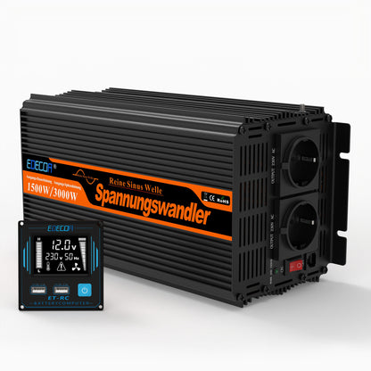 EDECOA 1500W DC 12V AC 220V 230V pure sine wave power inverter