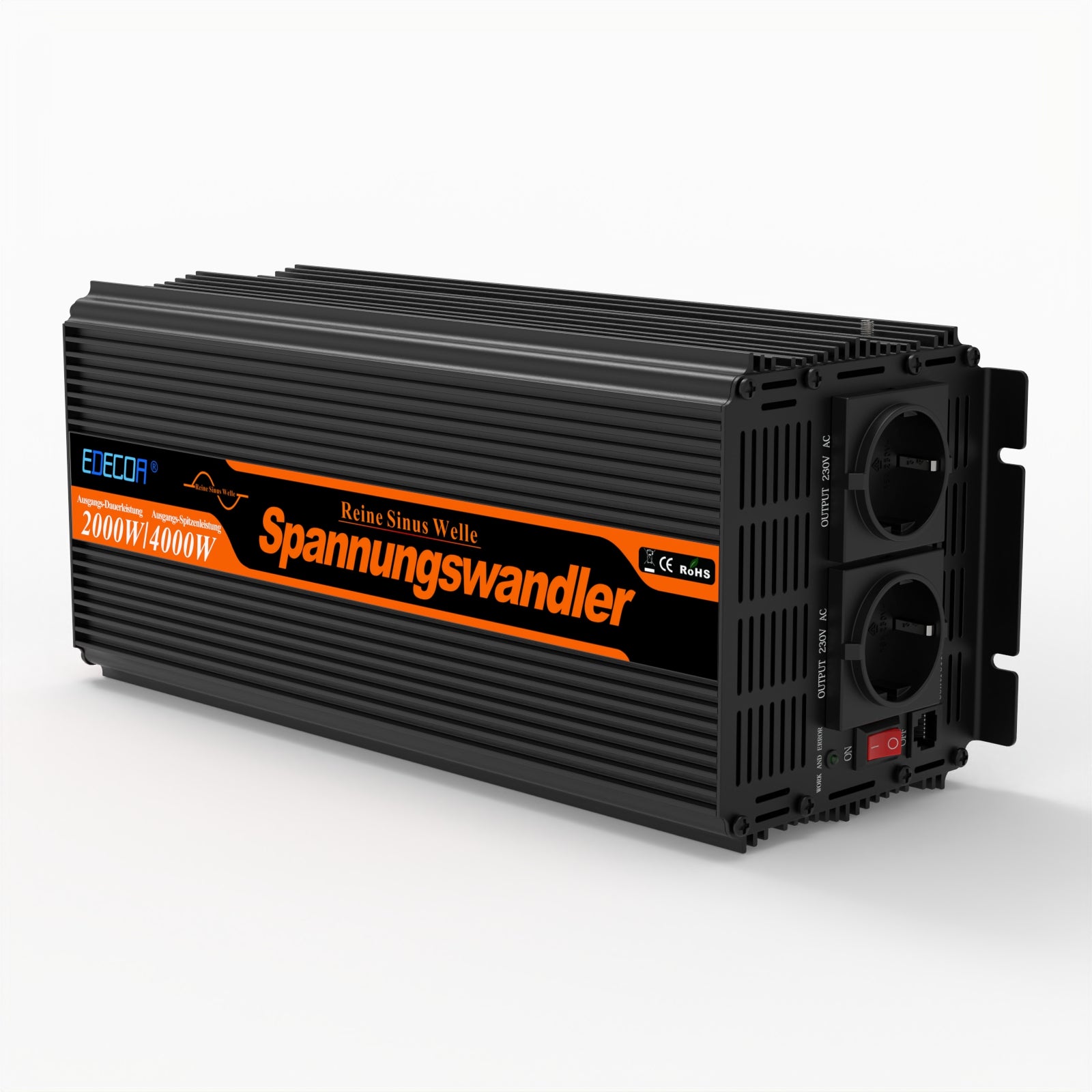 EDECOA 2000W DC 12V AC 220V 230V pure sine wave power inverter