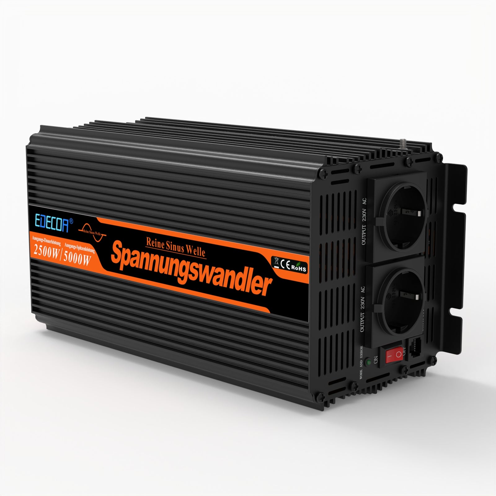 EDECOA 2500W DC 12V AC 220V 230V pure sine wave power inverter