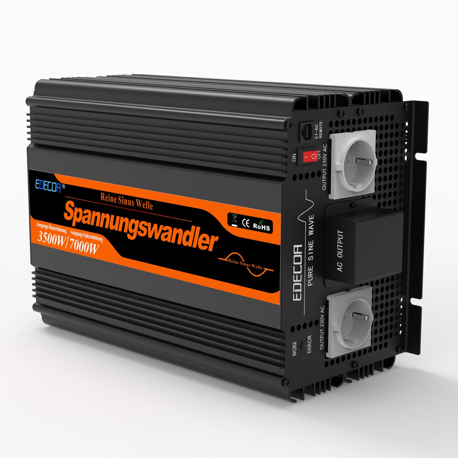 EDECOA 3500W DC 12V AC 220V 230V pure sine wave power inverter