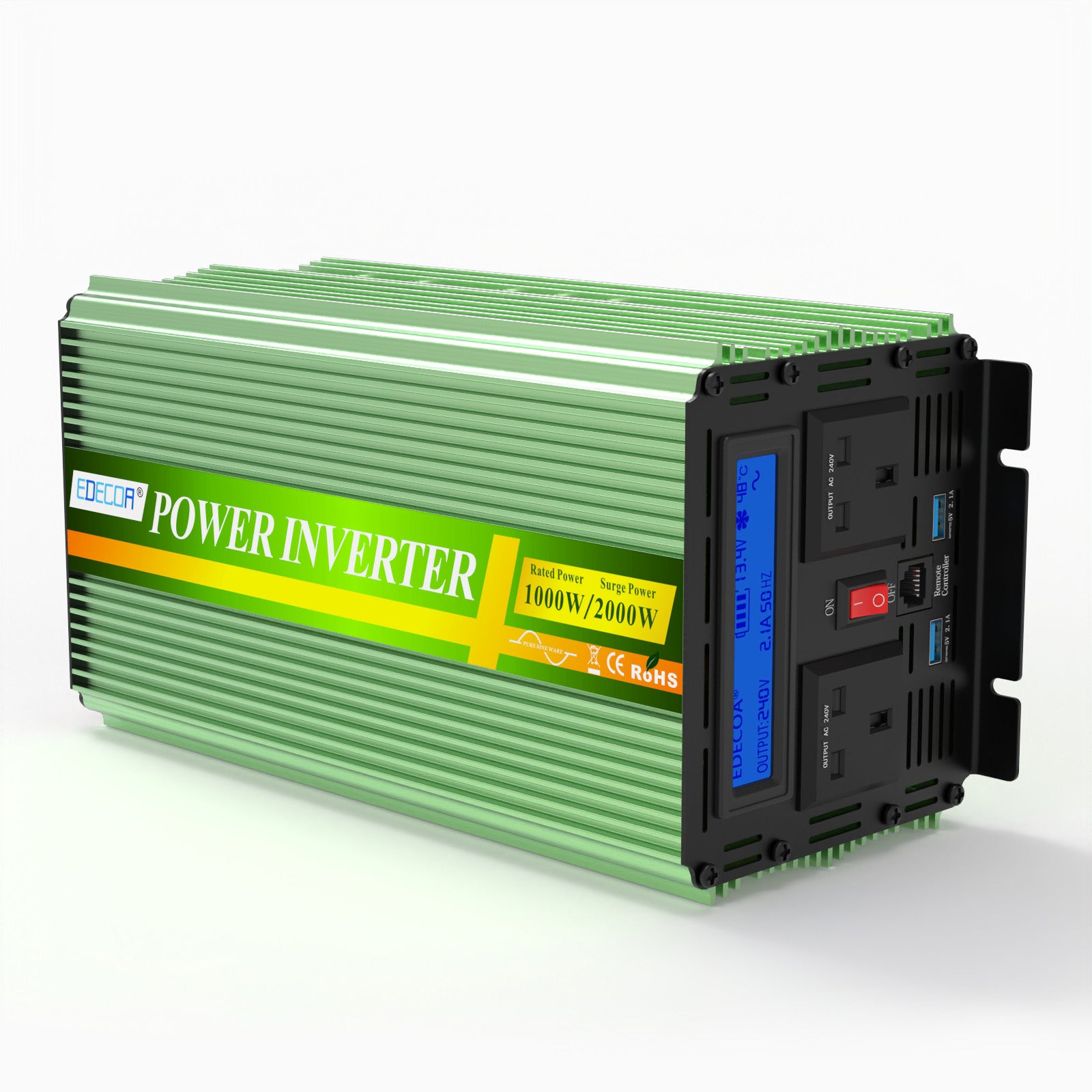 EDECOA 1000W DC 12V to AC 240V pure sine wave power inverter UK socket