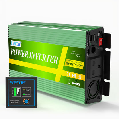 EDECOA 1000W DC 12V to AC 240V pure sine wave power inverter UK socket