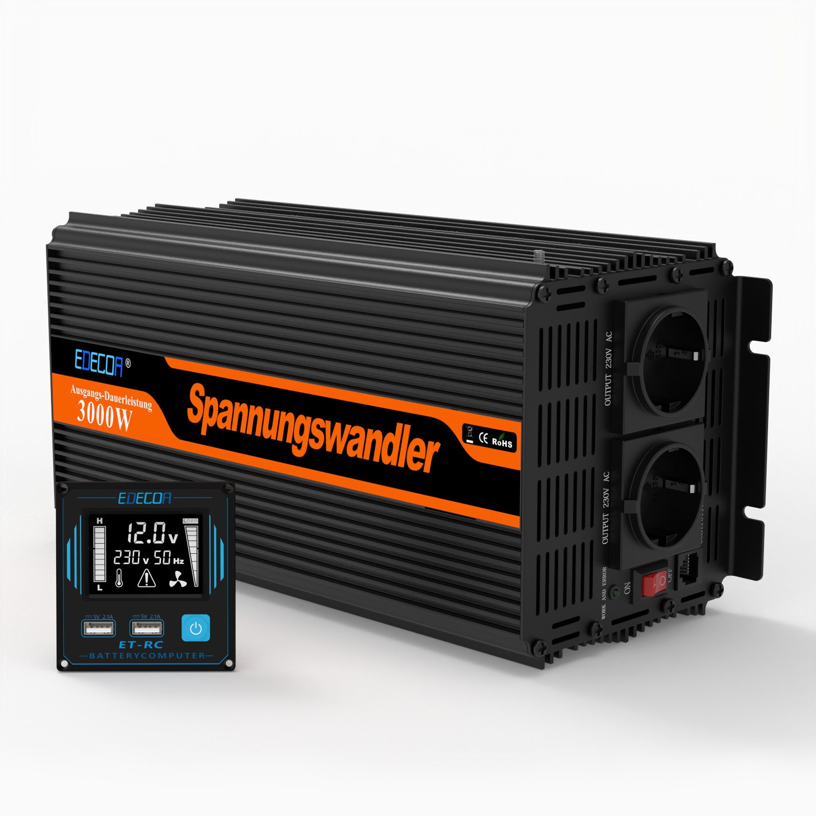 EDECOA 3000W DC 12V AC 220V 230V modified sine wave power inverter