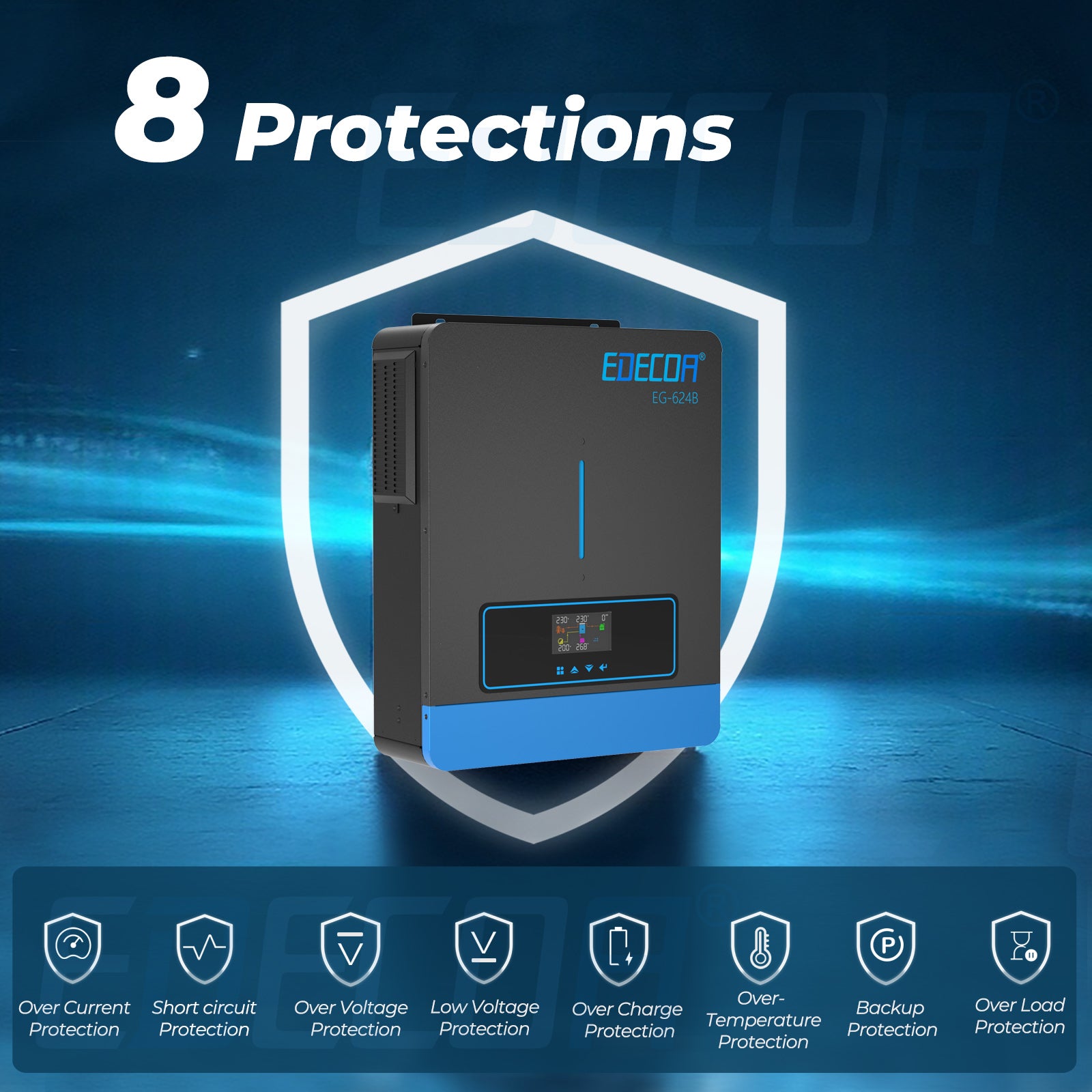 EDECOA Hybrid Solar Inverter 6200W 48V to 220V Pure Sine Wave MPPT 120A PV 60-500VDC