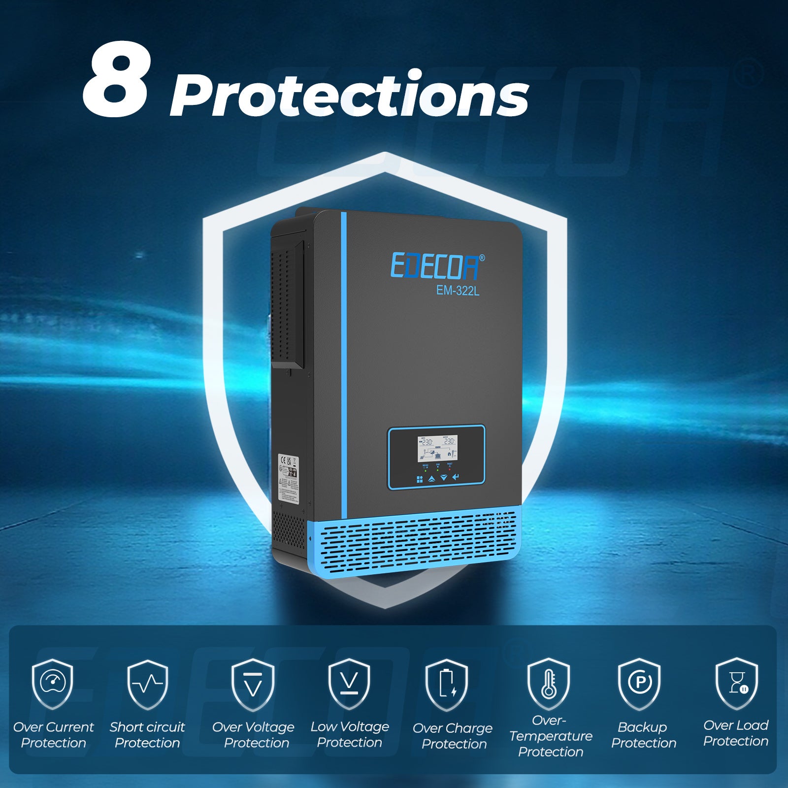 EDECOA Hybrid Solar Inverter 3200W 24V to 220V Pure Sine Wave MPPT 60A PV 30-150VDC