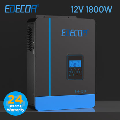 EDECOA Hybrid Solar Inverter 1800W 12V to 220V Pure Sine Wave MPPT 80A PV 55-450VDC