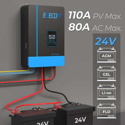 EDECOA Hybrid Solar Inverter 4000W 24V to 220V Pure Sine Wave MPPT 110A PV 55-450VDC