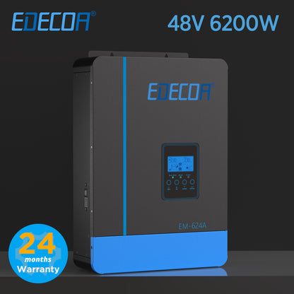 EDECOA Hybrid Solar Inverter 6200W 48V to 220V Pure Sine Wave MPPT 110A PV 55-450VDC