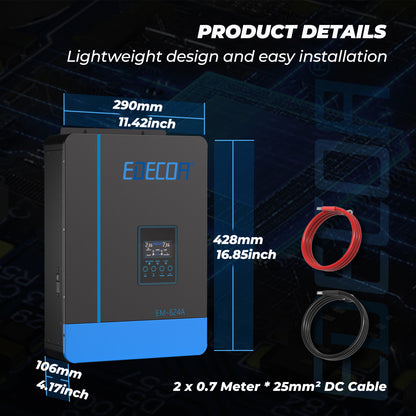 EDECOA Hybrid Solar Inverter 6200W 48V to 220V Pure Sine Wave MPPT 110A PV 55-450VDC