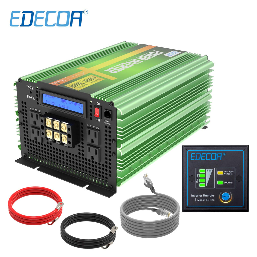 EDECOA 3500W/7000W DC 12V/24V AC 110V 120V pure sine wave power inverter