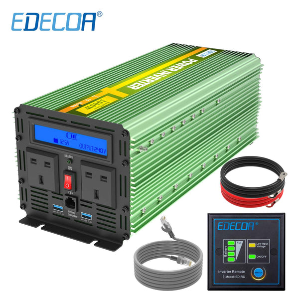 EDECOA 1500W 2500W pure sine wave power inverter DC 12V to AC 220V 230V  240V off grid solar inverter converter car inverter