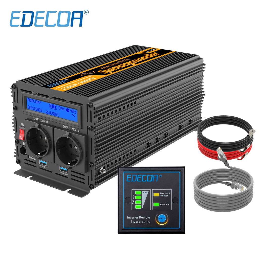 EDECOA 1500W/3000W DC 12V/24V AC 220V 230V pure sine wave power inverter