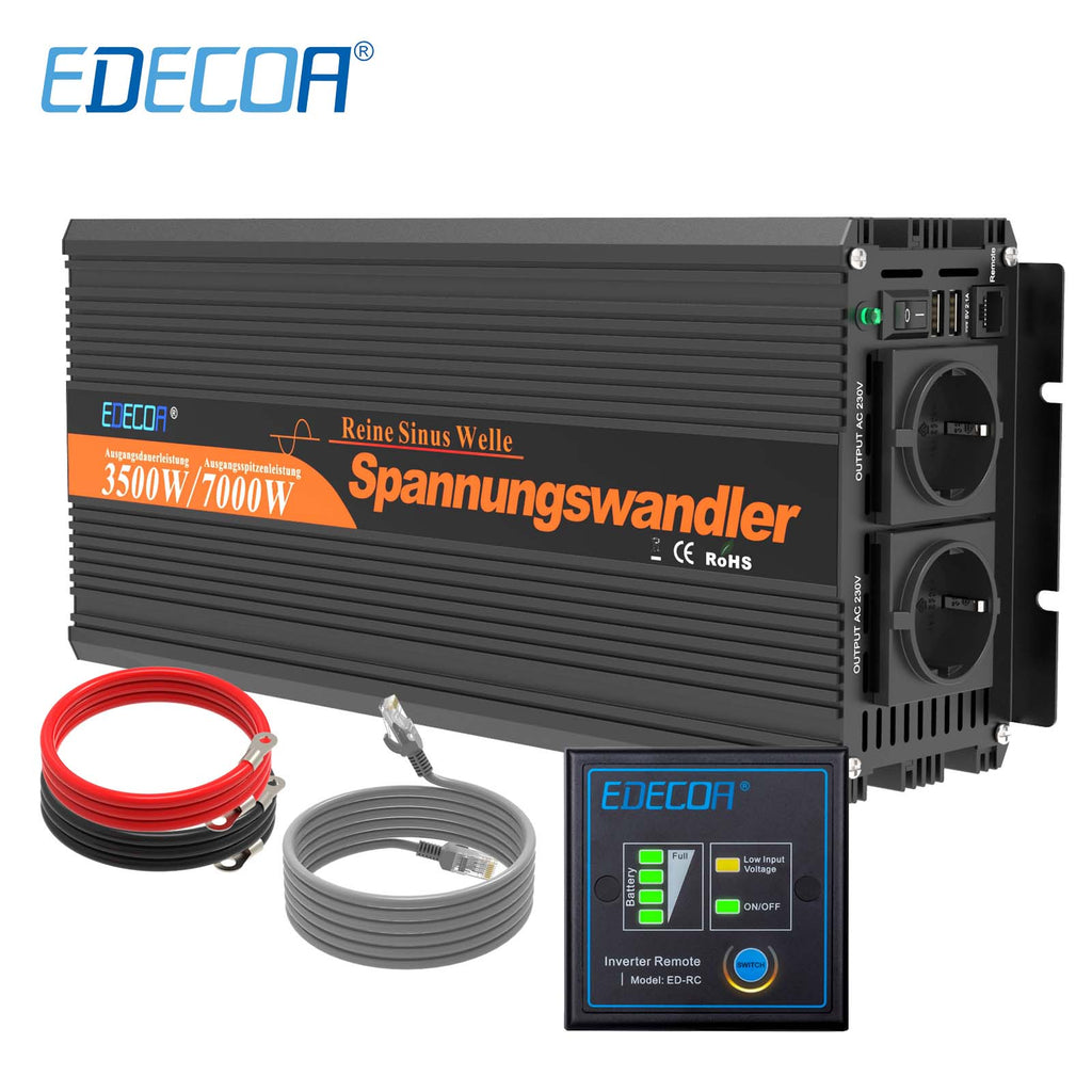 EDECOA 3500W/7000W DC 12V/24V AC 220V 230V pure sine wave power inverter