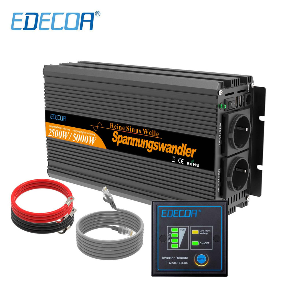 EDECOA 2500W/5000W DC 12V/24V AC 220V 230V pure sine wave power inverter