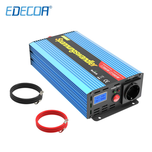 EDECOA 1500W 2500W pure sine wave power inverter DC 12V to AC 220V 230V  240V off grid solar inverter converter car inverter