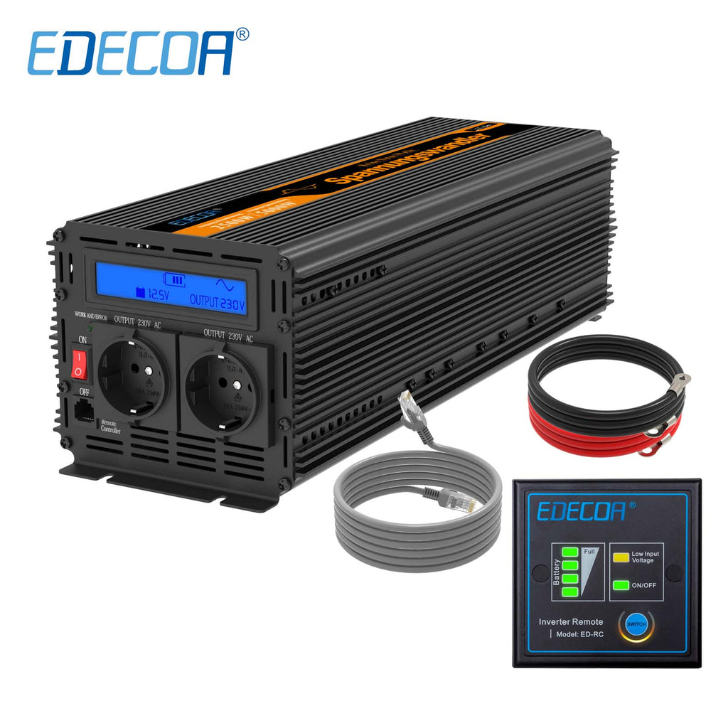 EDECOA 2500W DC 12V/24V AC 220V 230V pure sine wave power inverter